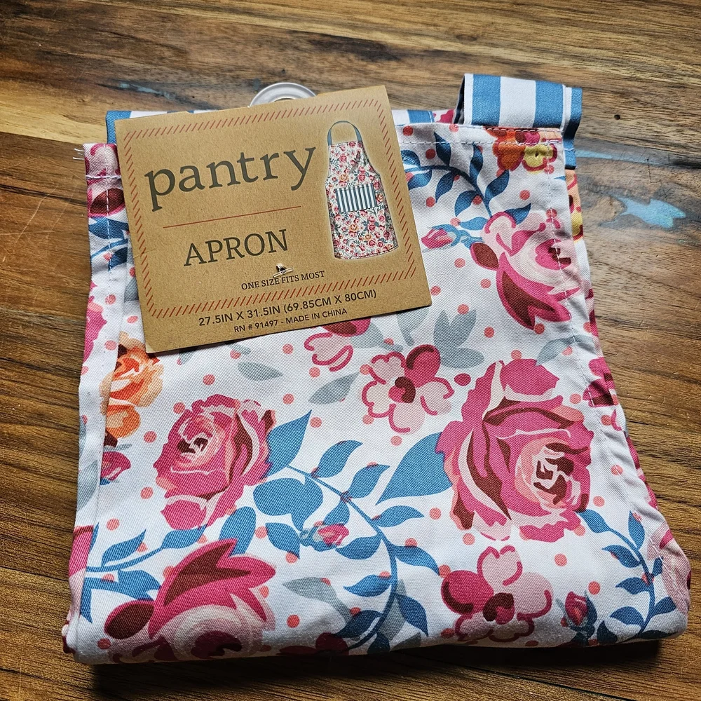 Pantry Cotton Floral Apron With Striped Pocket